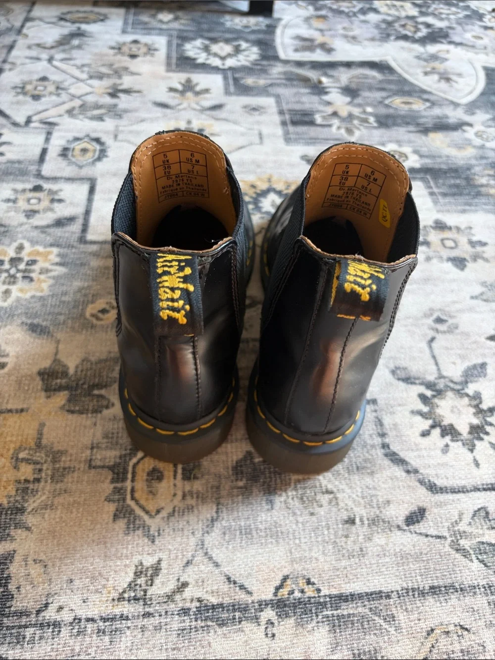 Dr. Martens Black Chelsea Ankle Boots with Yellow Stitching